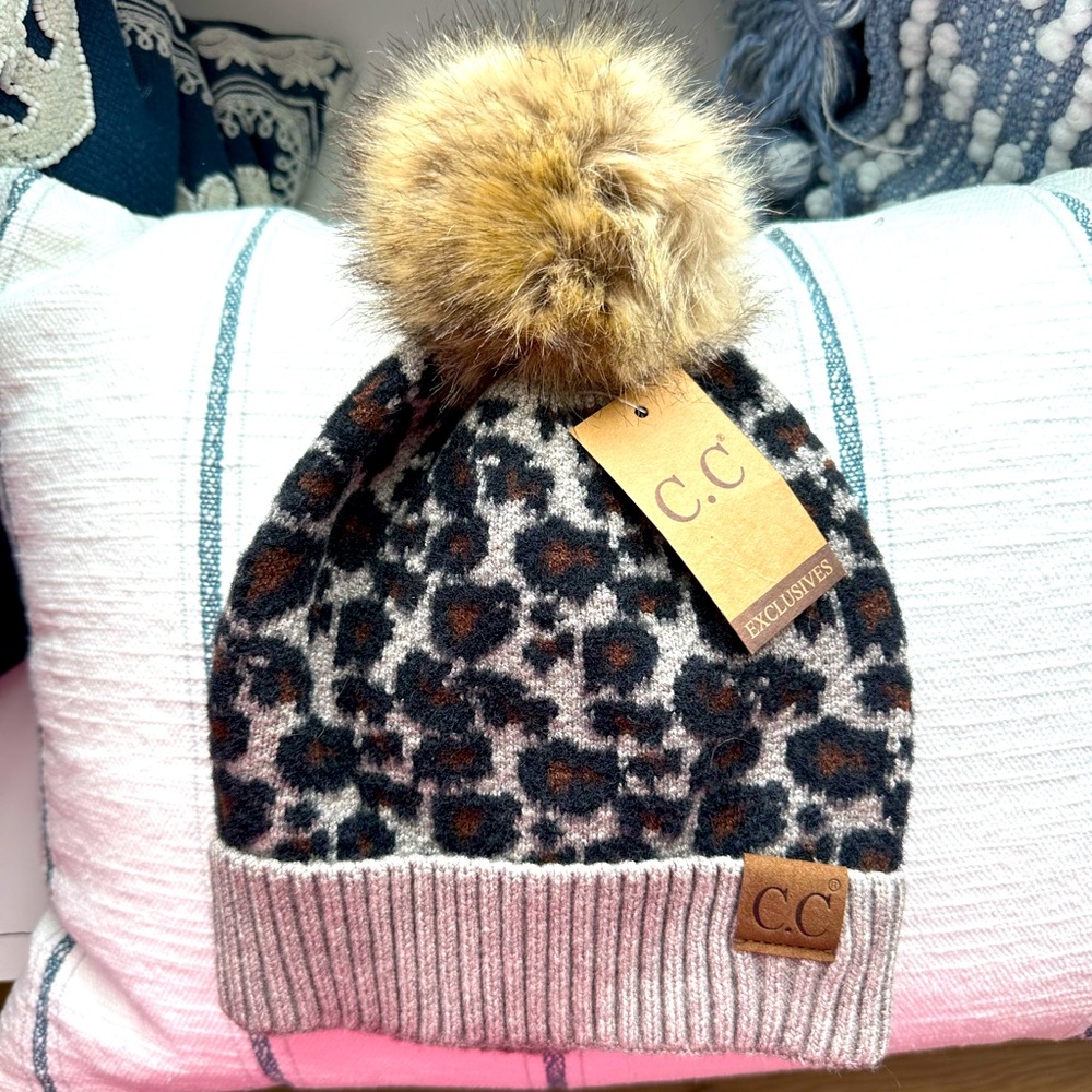 Leopard pom beanie- NWT